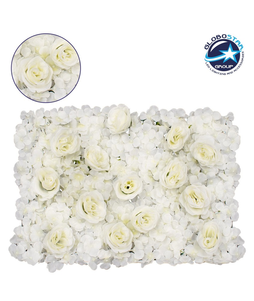 GloboStar® 78311 Συνθετικό Πάνελ Λουλουδιών - Κάθετος Κήπος Τριαντάφυλλο - Ορτανσία Μ60 x Υ40 x Π7cm